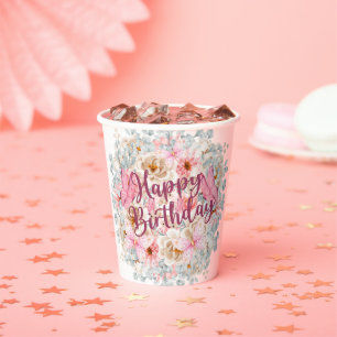 Gobelets En Papier Élégante Coupe Florale de célébration d'anniversai