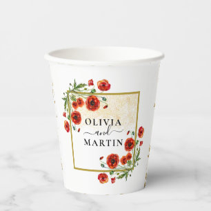Gobelets En Papier Élégante Coupe Mariage de papier rouge à fleurs de