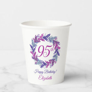 Gobelets En Papier Élégante couronne rose et pourpre 95e anniversaire