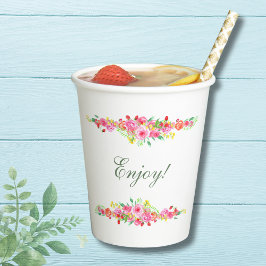 Gobelets En Papier Élégante Fête de Mariage aux Pivoines Roses Fruité