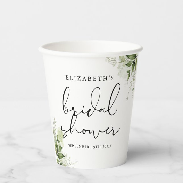 Gobelets En Papier Élégante Fête de Mariage avec Feuillage Rustique (Recto)