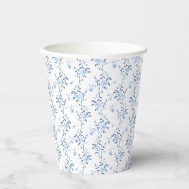 Gobelets En Papier Élégante Fête de Mariage Florale Bleue (Recto)
