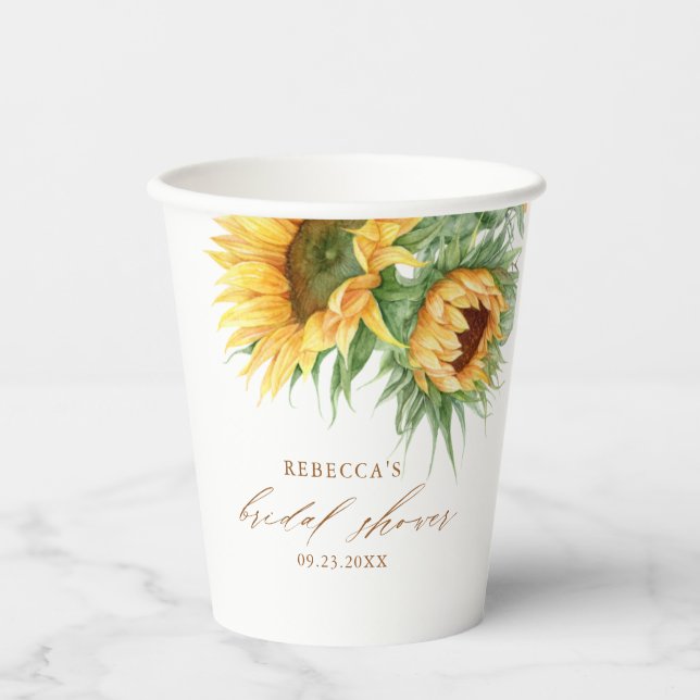 Gobelets En Papier Élégante Fête de Mariage Rustique Tournesol  (Recto)