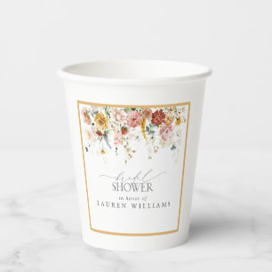 Gobelets En Papier Elégante Fête des mariées d'aquarelle Fleur sauvag