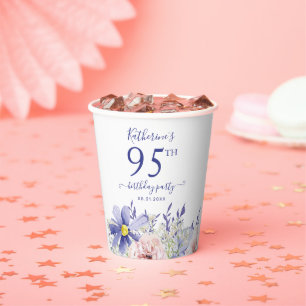 Gobelets En Papier Élégante fête florale rose pourpre 95e anniversair