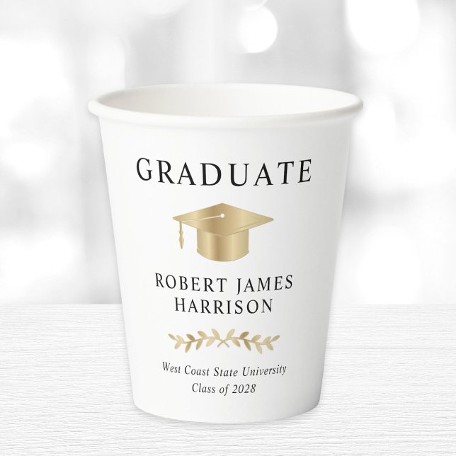 Gobelets En Papier Élégante Gold Grad Casquette de la fête de graduat (Créateur téléchargé)
