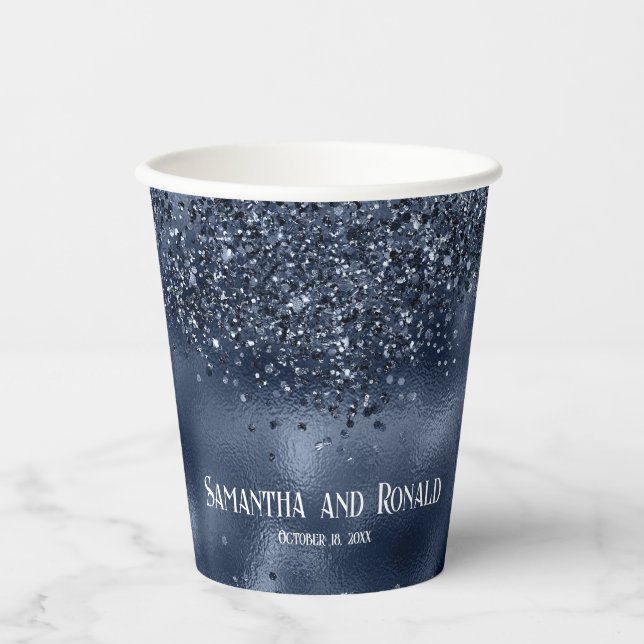 Gobelets En Papier Elégante Parties scintillant Bleue & Tasses Mariag (Recto)