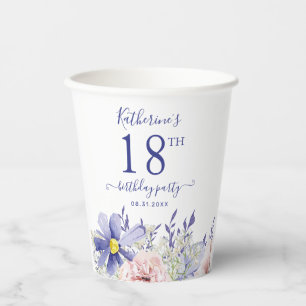 Gobelets En Papier Élégante Pink Purple Floral 18ème anniversaire