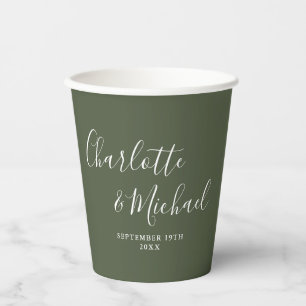 Gobelets En Papier Élégante signature de mariage vert olive