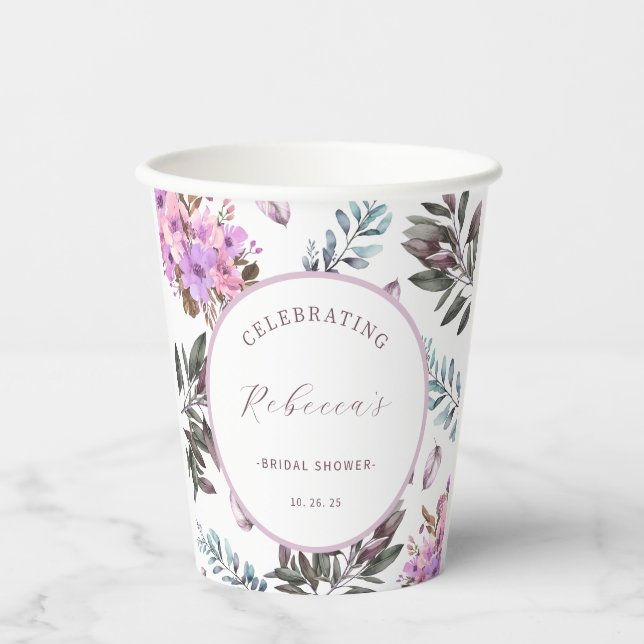Gobelets En Papier Élégante tasse de papier Fête des mariées florale (Recto)