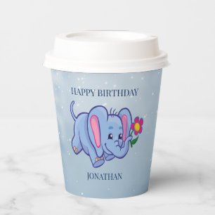 Gobelets En Papier Eléphant Bleu Avec Coupe Papier Fleur