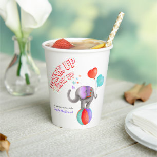 Gobelets En Papier Eléphant gris art baby shower cirque personnalis