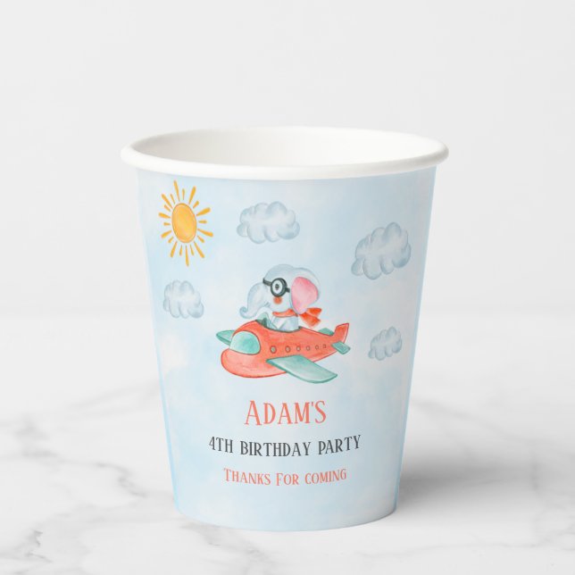 Gobelets En Papier Elephant Pilote fête d'anniversaire Coupe papier (Recto)