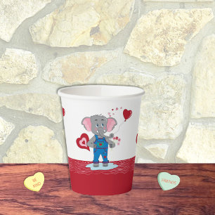 Gobelets En Papier Eléphants de dessin Coupe Hearts Red et White Pa