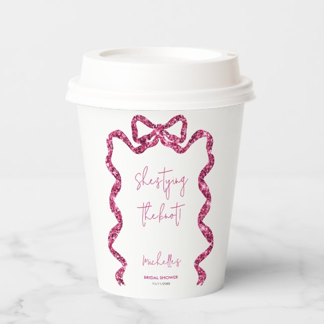 Gobelets En Papier Elle noue le nœud papillon rose pailleté enterreme (Recto)