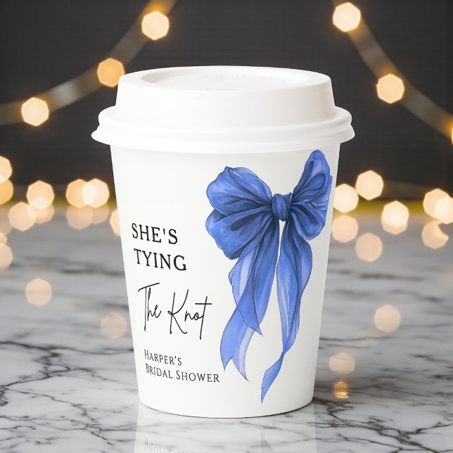 Gobelets En Papier Elle Noue les Nœuds Bleu Bow Fête de Mariée (Créateur téléchargé)