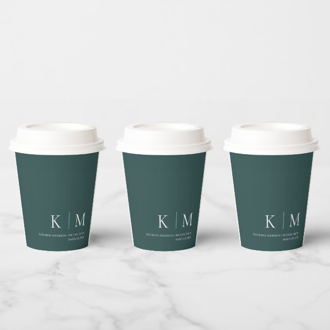 Gobelets En Papier Emerald Green et White Monogram- (Multi)