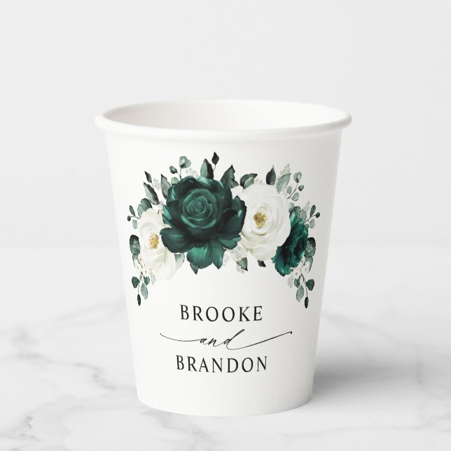 Gobelets En Papier Emerald Green Eucalyptus Blanc Floral Mariage (Recto)