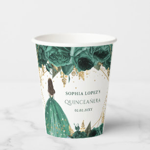 Gobelets En Papier Emerald Green Floral Princess Quinceanera