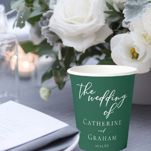 Gobelets En Papier Emerald Green Typographie Mariage forestier