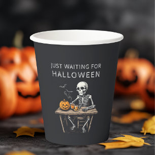 Gobelets En Papier "En attente d'Halloween   Drôle Squelette