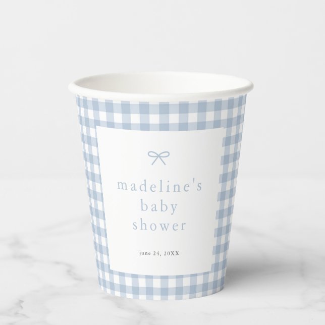 Gobelets En Papier en vichy Baby shower simple Bow Dusty Blue Boys (Recto)