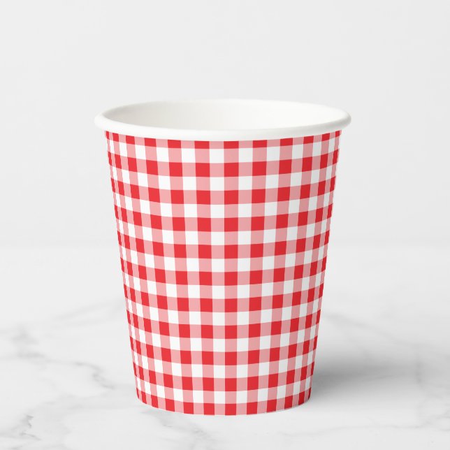 Gobelets En Papier en vichy ferme rouge et blanc (Recto)