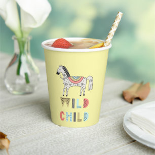 Gobelets En Papier Enfant sauvage Cheval Scandinave Pastel Jaune