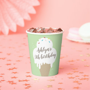 Gobelets En Papier Enfants Cône de Glace Verte Fête d'Anniversaire