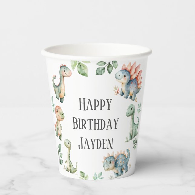 Gobelets En Papier Enfants Cute Dinosaur Thème Anniversaire (Recto)