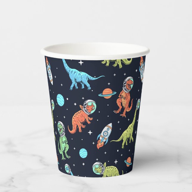 Gobelets En Papier Enfants Dinosaur Astronaut Motif (Recto)