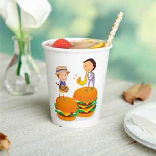 Gobelets En Papier Enfants jouant de la musique sur des cheeseburgers