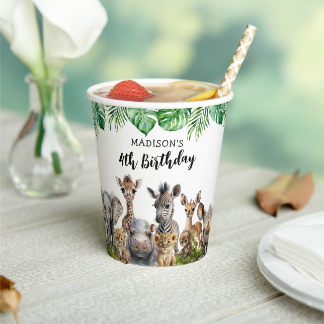 Gobelets En Papier Enfants Safari Party Animaux Anniversaire (Insitu)
