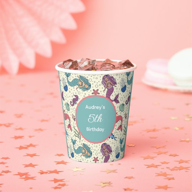 Gobelets En Papier Enfants Sirène Anniversaire (Insitu)