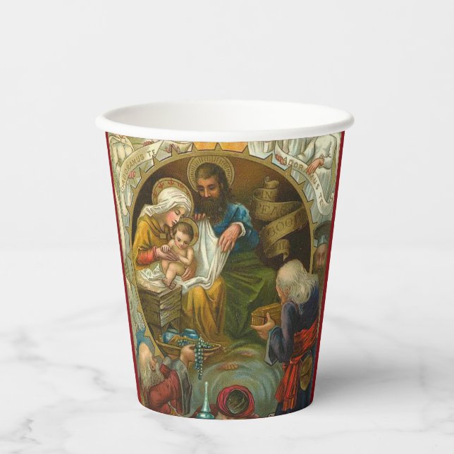 Gobelets En Papier Epiphanie religieuse Trois Rois Jésus Marie Joseph (Recto)