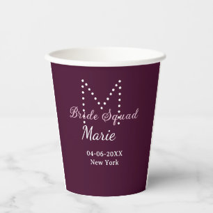 Gobelets En Papier Équipe de mariée ajoutez nom monogramme demoiselle