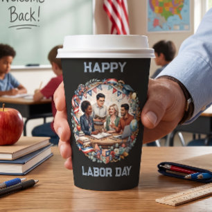 Gobelets En Papier Équipe d'éducateurs divers pour la fête du Travail