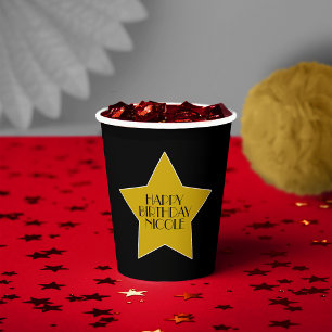 Gobelets En Papier Étoile de cinéma Anniversaire Black and Gold Stars