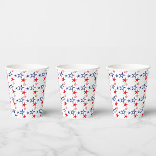 GOBELETS EN PAPIER ÉTOILES BLEUES ROUGES PATRIOTIQUES