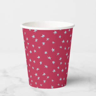 Gobelets En Papier Étoiles gribouillées bleues sur fond rouge