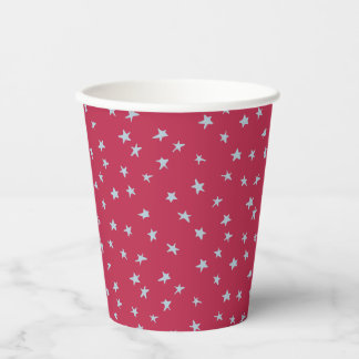 Gobelets En Papier Étoiles gribouillées bleues sur fond rouge