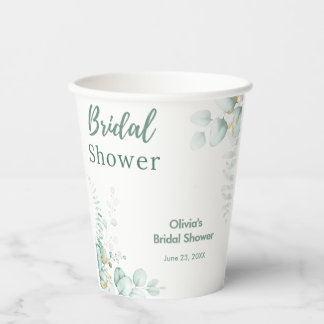 Gobelets En Papier Eucalyptus botanique verdure or mariage
