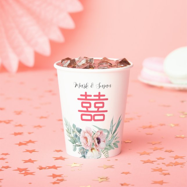 Gobelets En Papier Eucalyptus Peonies Double Mariage du bonheur (Insitu)