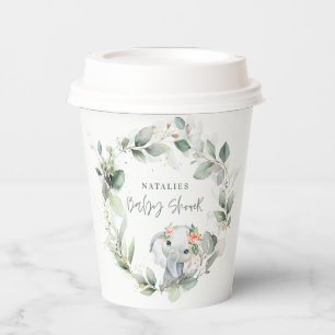 Gobelets En Papier eucalyptus sauge vert mignon baby shower d'éléphan