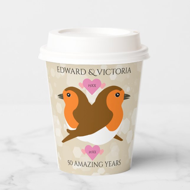 Gobelets En Papier Europe Robins Lovebirds Chaque année Anniversaire (Recto)