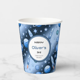 Gobelets En Papier Externe Space Adventure Rocket et Planet Blue