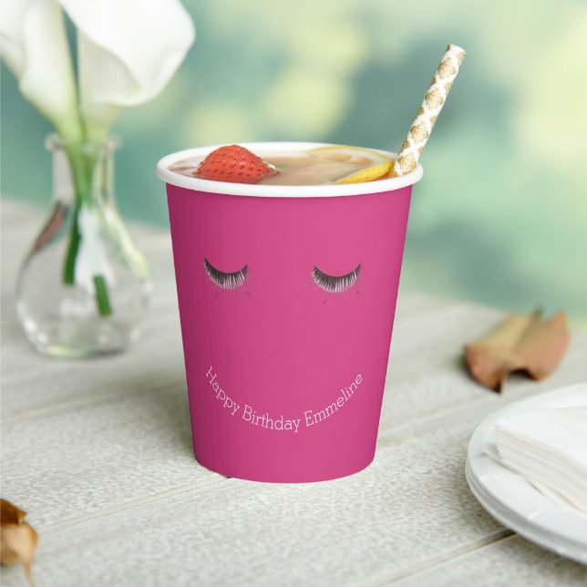 Gobelets En Papier Eyelashes rose Anniversaire avec sourire (Insitu)