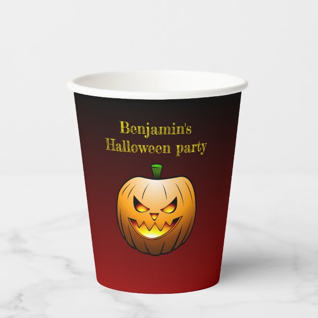 Gobelets En Papier Face Citrouille Halloween (Recto)