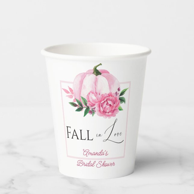 Gobelets En Papier Faire tomber l'amour Rose blush Citrouille Rustiqu (Recto)