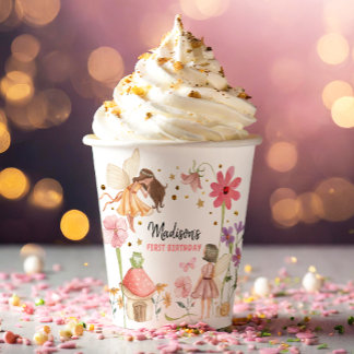 Gobelets En Papier Fairy Birthday Enchanted Forest Girl 1er anniversa